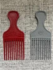 Vintage Goody Plastic Hair Picks Lift Combs Croc Textured Red Gray 6.5" made USA