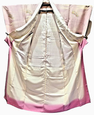 Unused Silk Houmongi Kimono Dusky Pink XS 58in Chirimen Japanese Vintage Mint