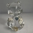 Fenton Birthstone Bear Glass Figurine Blue Heart Label Stamped Glows Vintage