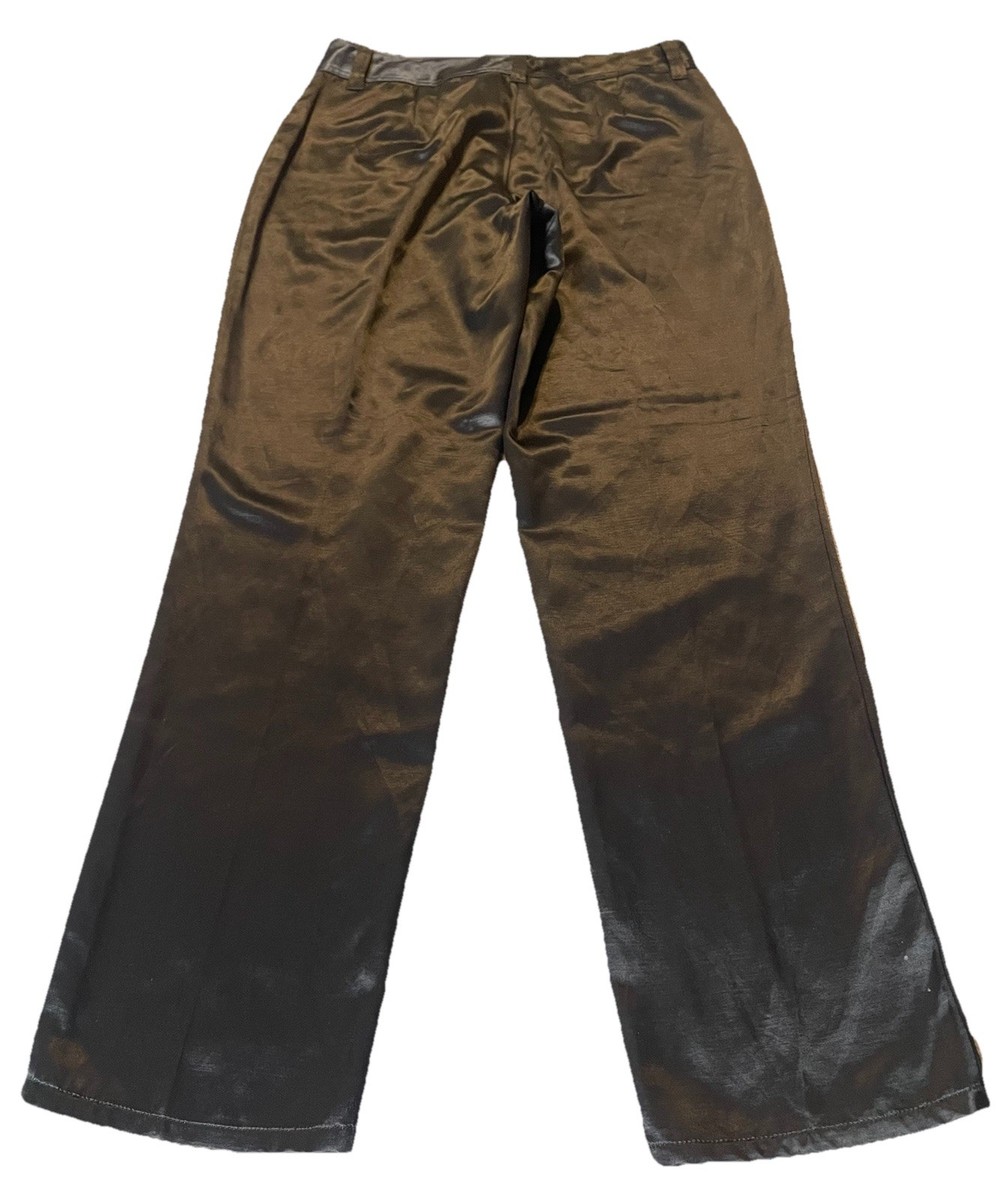 80s Express Bleu Satin Straight Pants Womens 11/12 Black Pockets Career Gothic View 2