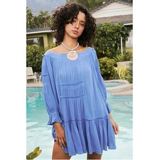 Free People Sea Ya There Mini Dress Oversized Smocked Long Sleeve M 285158