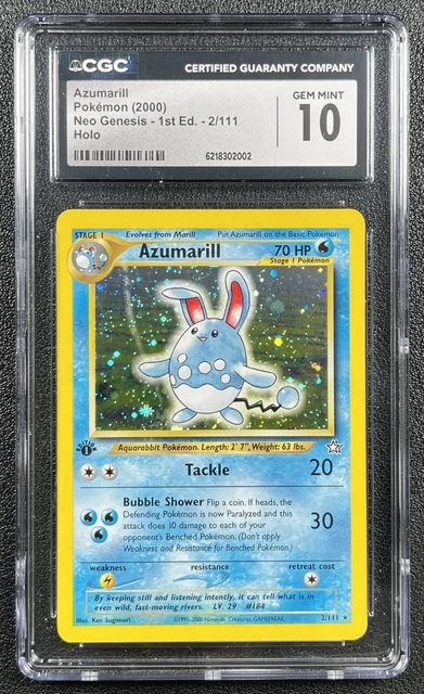 AZUMARILL CGC 10 2000 POKEMON NEO GENESIS 1ST EDITION #2/111 HOLO 002