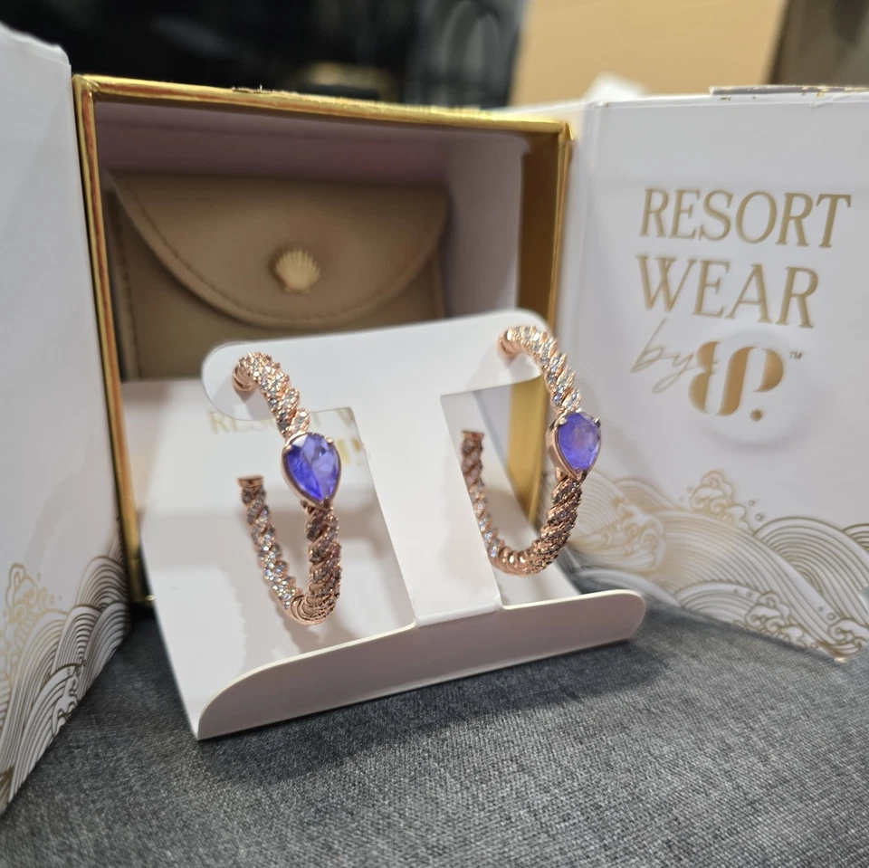 Bomb Party Resort Wear Earrings Perfect Pastel Moments ER16795 Blue On Gold - Image 2 of 4