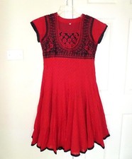 Beautiful Red Embroidered Cotton Anarkali Long Kameez Kurti Kurta Dress Size M S
