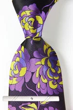New Classic Floral Purple Yellow JACQUARD WOVEN 100% Silk Men's Necktie Tie