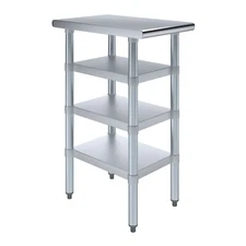 24 in. x 15 in. Stainless Steel Work Table With 3 Shelves | Metal Utility Table