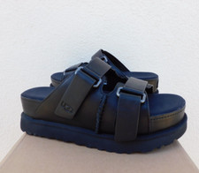 UGG BLACK LEATHER GOLDENSTAR HI PLATFORM SLIDE SANDALS, WOMEN US 10/ EUR 41 NEW