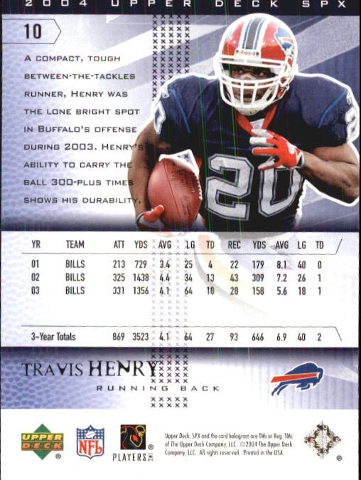 B3285- 2004 SPx #10 Travis Henry - NM-MT - Image 2 of 2