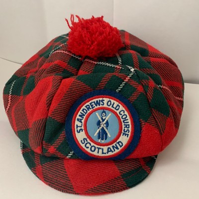 red plaid golf hat