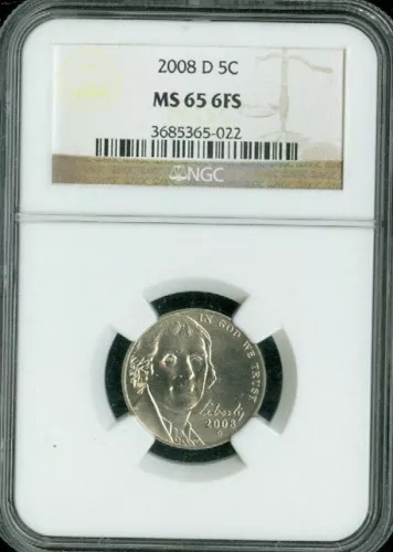 2008 D JEFFERSON NICKEL NGC MS65 6FS 2ND FINEST BUSINESS  .