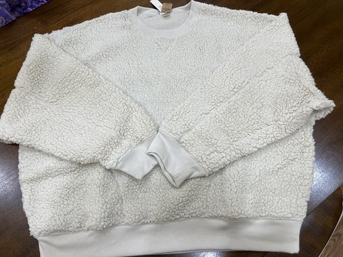 Womens Victorias secret pink beige tan sherpa pullover sweatshirt XL NWT