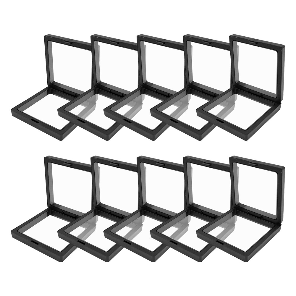 10 Pack 3D Floating Frame Holder Stand Box Clear Ring Coin Jewelry Display Case eBay