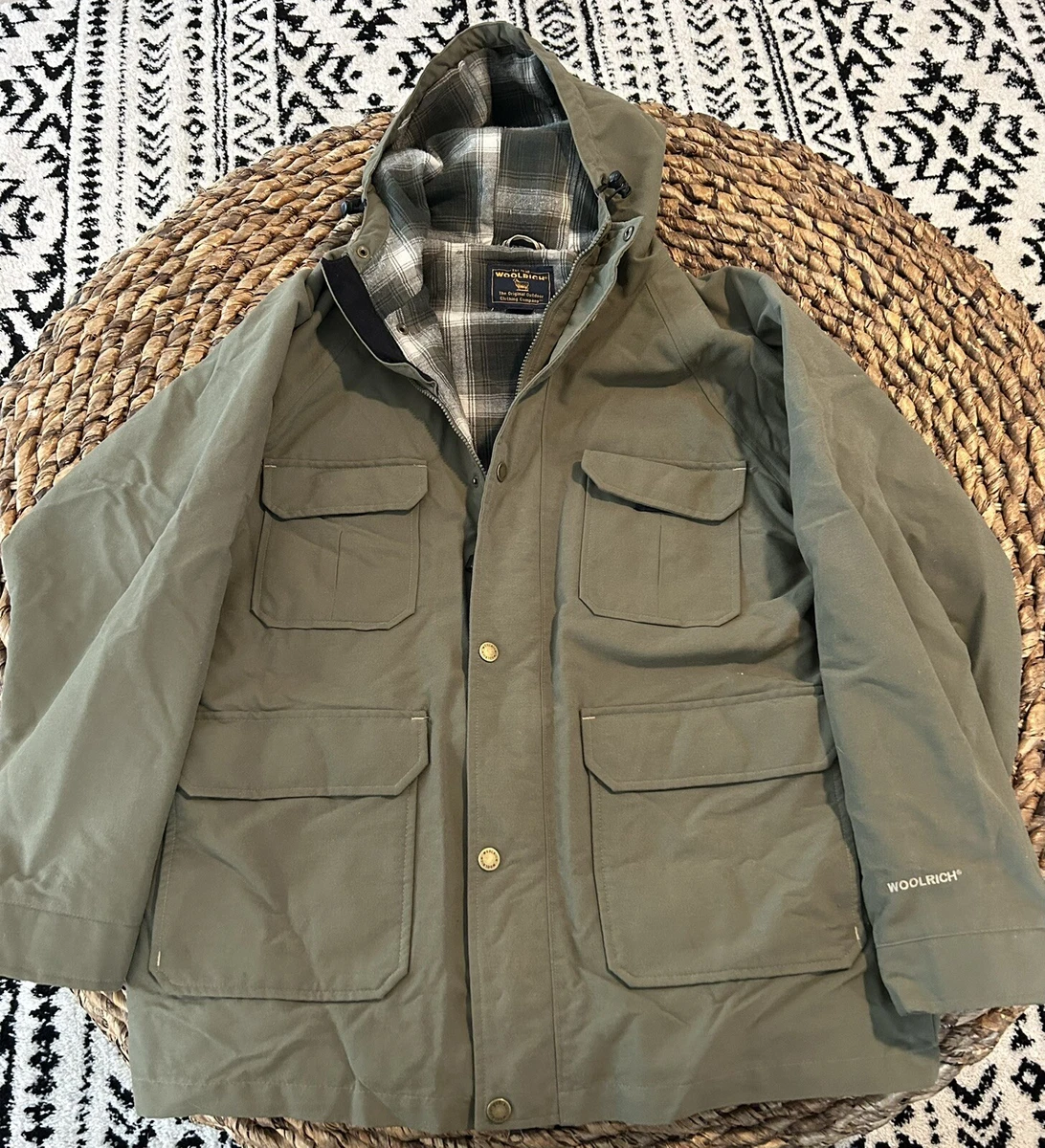 Vintage WOOLRICH Blanket Lined Field Chore Jacket Mens L Olive Green Barn Coat