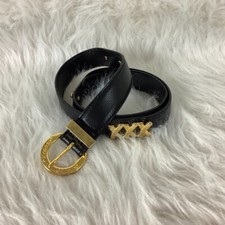 Vintage 90s Paloma Picasso Black Leather  Gold Tone Belt S