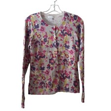 Charter Club Spring Cardigan Sweater Spring Floral Crystal Clear Button Front M