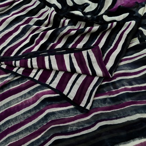 Indian Vintage Sari Black & Purple Pure Georgette Silk Printed Saree Sewing Soft
