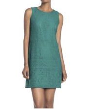 Eliza J Dress 8 Green Lace Overlay Lined Shift Floral Sleeveless Back Zip