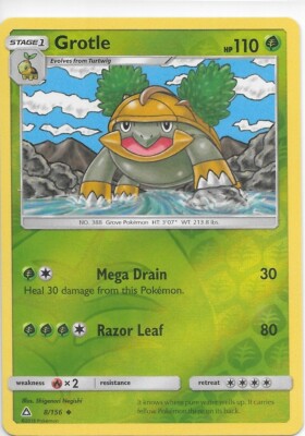 GROTLE  8/156 Sun & Moon Ultra Prism Reverse Holo Pokemon Card   MINT