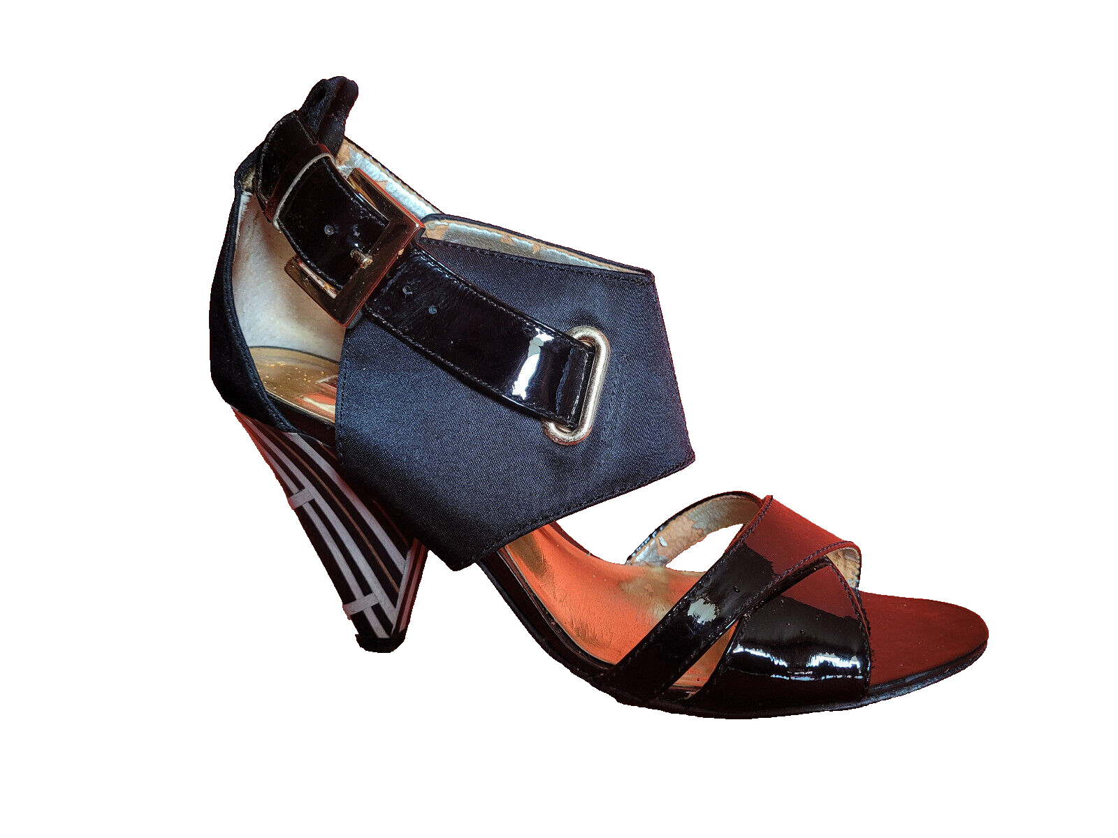 Black Straps Sandals Cone Heels With Buckle Size 38 by Dumond Brazil