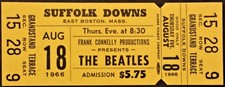 BEATLES - 1966 - FULL & UNUSED ORIGINAL CONCERT TICKET - BOSTON - SUFFOLK DOWNS 