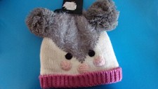 NWT - Igloos Critter Knit Beanie Cap Hat, YOUTH One Size, Pom Pom Ears Accenting