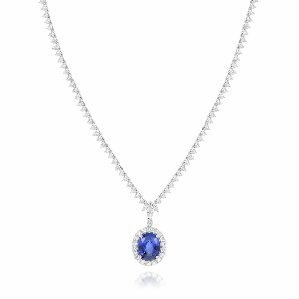 EXTRA LARGE 10.28CT DIAMOND & AAA SAPPHIRE 18KT WHITE GOLD HALO TENNIS