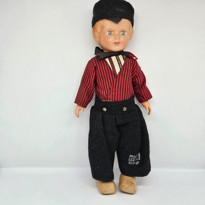 Vintage Doll In Dutch Taditional Clothing 50s Lassie 12'' Complete Hat Wood Shoes
