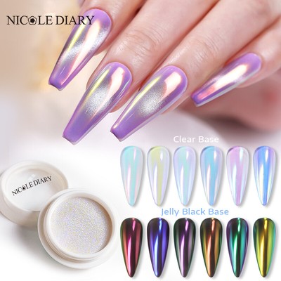 NICOLE DIARY Auroras Nail Powder Ice Transparent Nails Pigment Dust Gel Polish