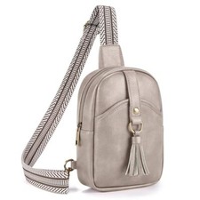 Small Sling Bag for Women PU Leather Fanny Pack Crossbody Purse Trendy Grey
