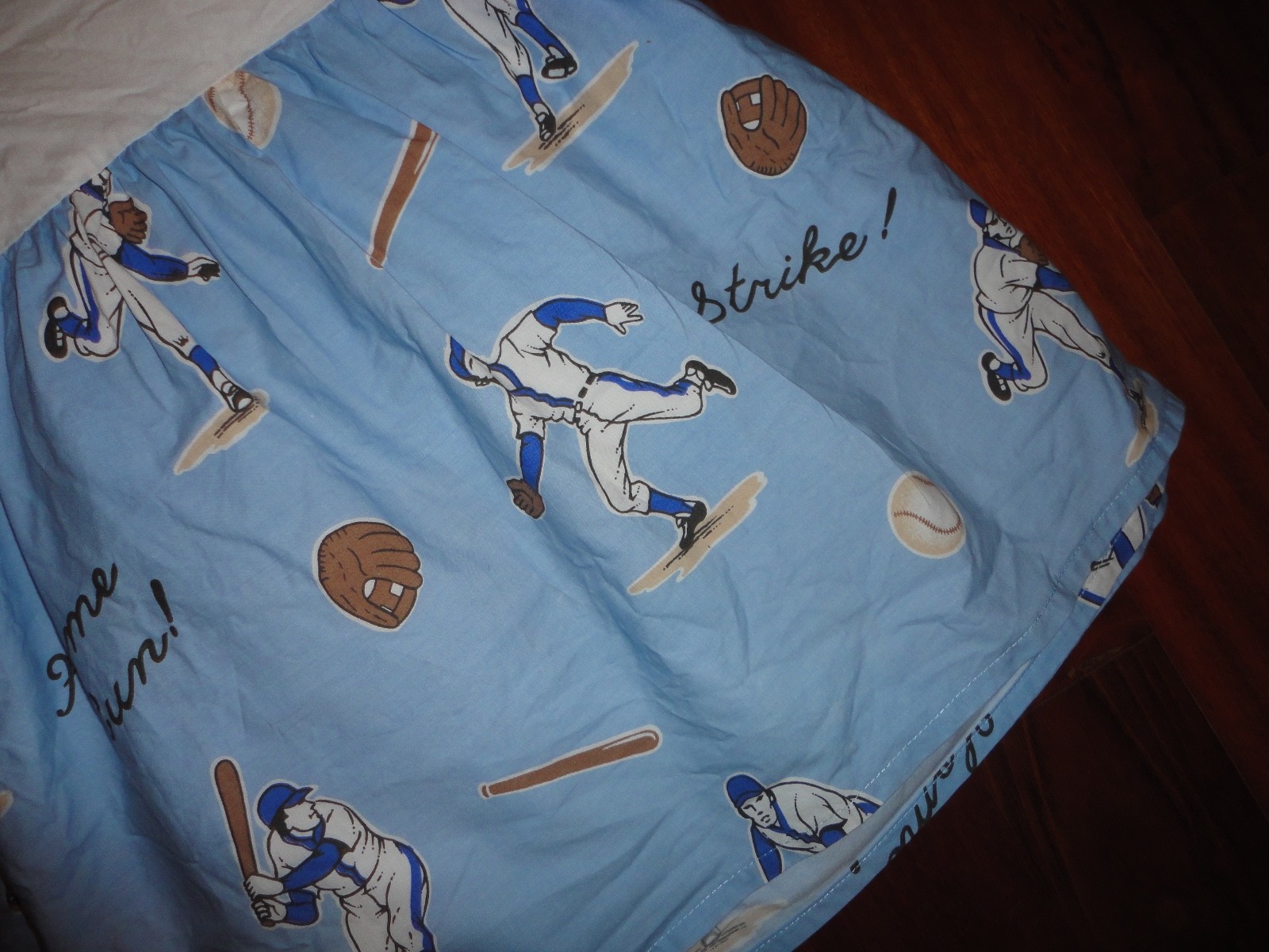 THE COMPANY STORE BLUE BROWN BASEBALL GLOVES FULL BEDSKIRT RUFFLED 14" SPLIT eBay