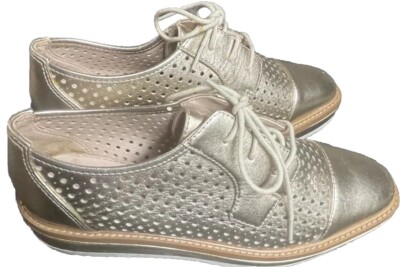 Nine West VERWIN Gold Leather Metallic Platform vented Oxford Wm's Shoes NEW 6 M