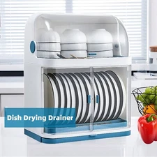 2-Tier Dish Drying Rack Kitchen Organizer Storage Cup Holder Rack With Lid Cover