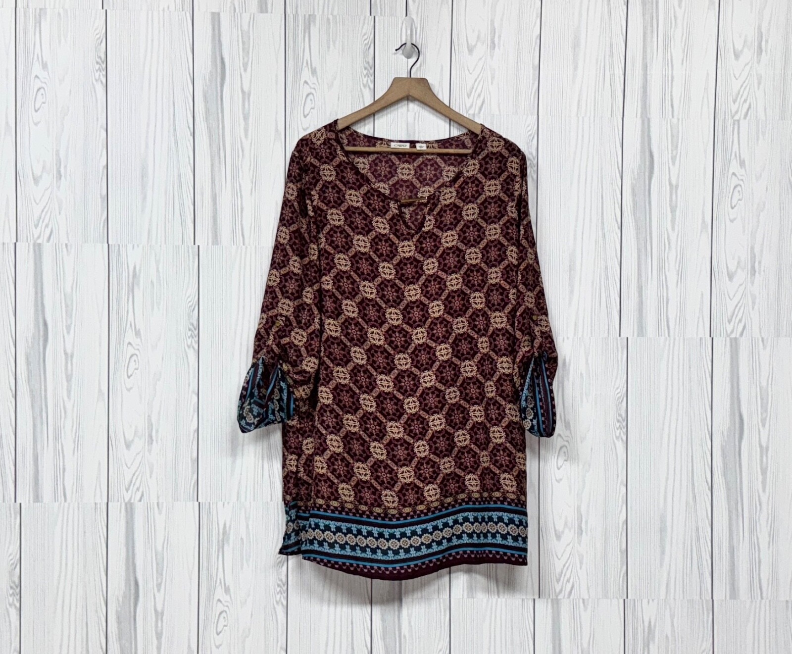 Cato blouse womens size extra large long sleeve red patterned shirt top