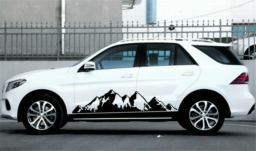 2x Calcomanías de vinilo calcomanía de carrocería faldón lateral de coche de montaña nieve negra camioneta camioneta RV Foto 4 de 4