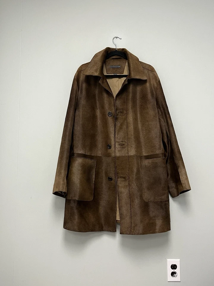 $2998 Brand New John Varvatos Calf Hair Shearling Coat Mens Brown EU 52 USA 42 - Image 3 of 4