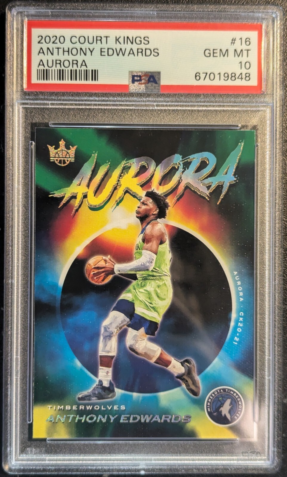 2020-21 Panini Court Kings Anthony Edwards Aurora #16 Rookie RC SSP PSA 10 Pop 4
