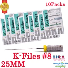 10Packs K Files 25MM Endodontic Hand Use Endo Dental Stainless Steel Files #8 