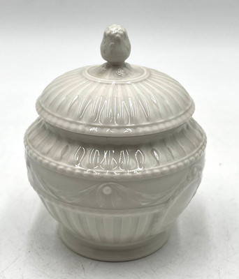 Antique KPM Berlin White Porcelain Covered Sugar Bowl Trinket Jar Scepter Mark