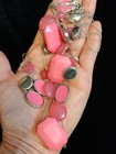 Beautiful 3 Tier Pink Acrylic Silver Tone Necklace And Matching Earrings  — photo 3