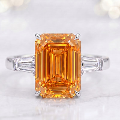 7.00 Ct Certified Emerald Cut Orange Natural Diamond Ring VVS1 White Gold Finish