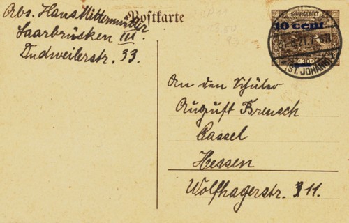 Saargebiet 1921 Ganzsache Saarbrücken 31.8.21 - Saarschleife Michel Nr. P 11