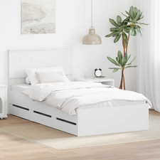 Bed Frame White Engineered Wood 100x200 cm Slatted With Drawer Modern SingleBed