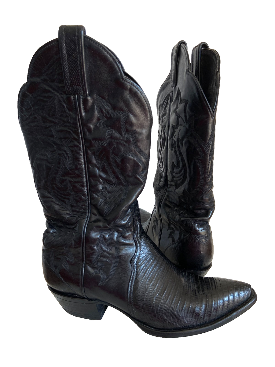 TONY LAMA #1266L Teju Lizard Women's Western Boots US 8M - Black
