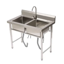 Commercial Restaurant Utility Kitchen Sink Double Compartment Stainless Steel