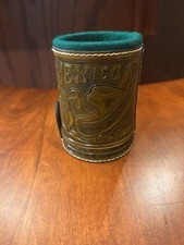 Vintage Mexico Green Leather Dice Cup Felt Lined Poker Dice Game