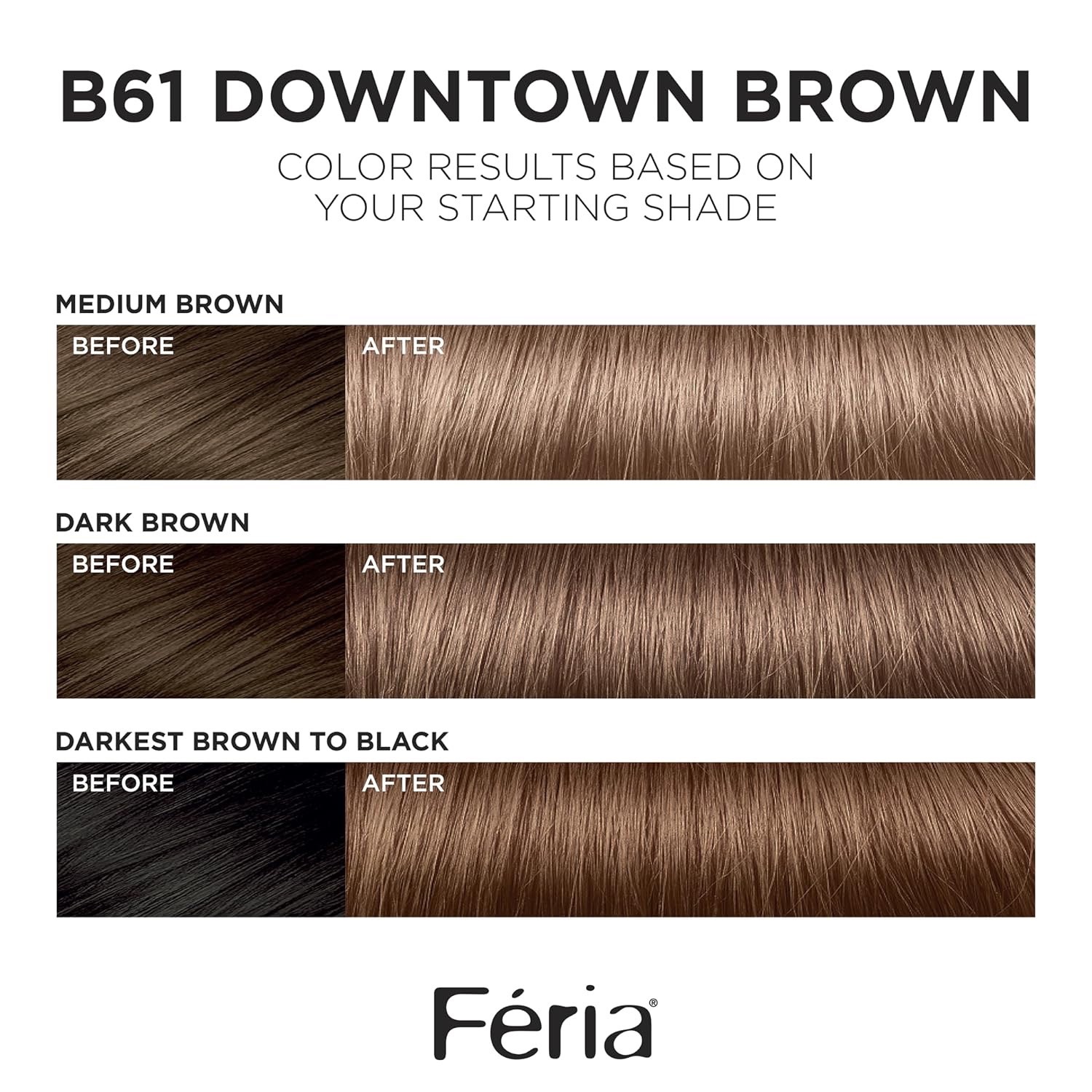 L'Oreal Feria Multi-Faceted Pack of 3 Permanent Hair Color B61 Downtown Brown