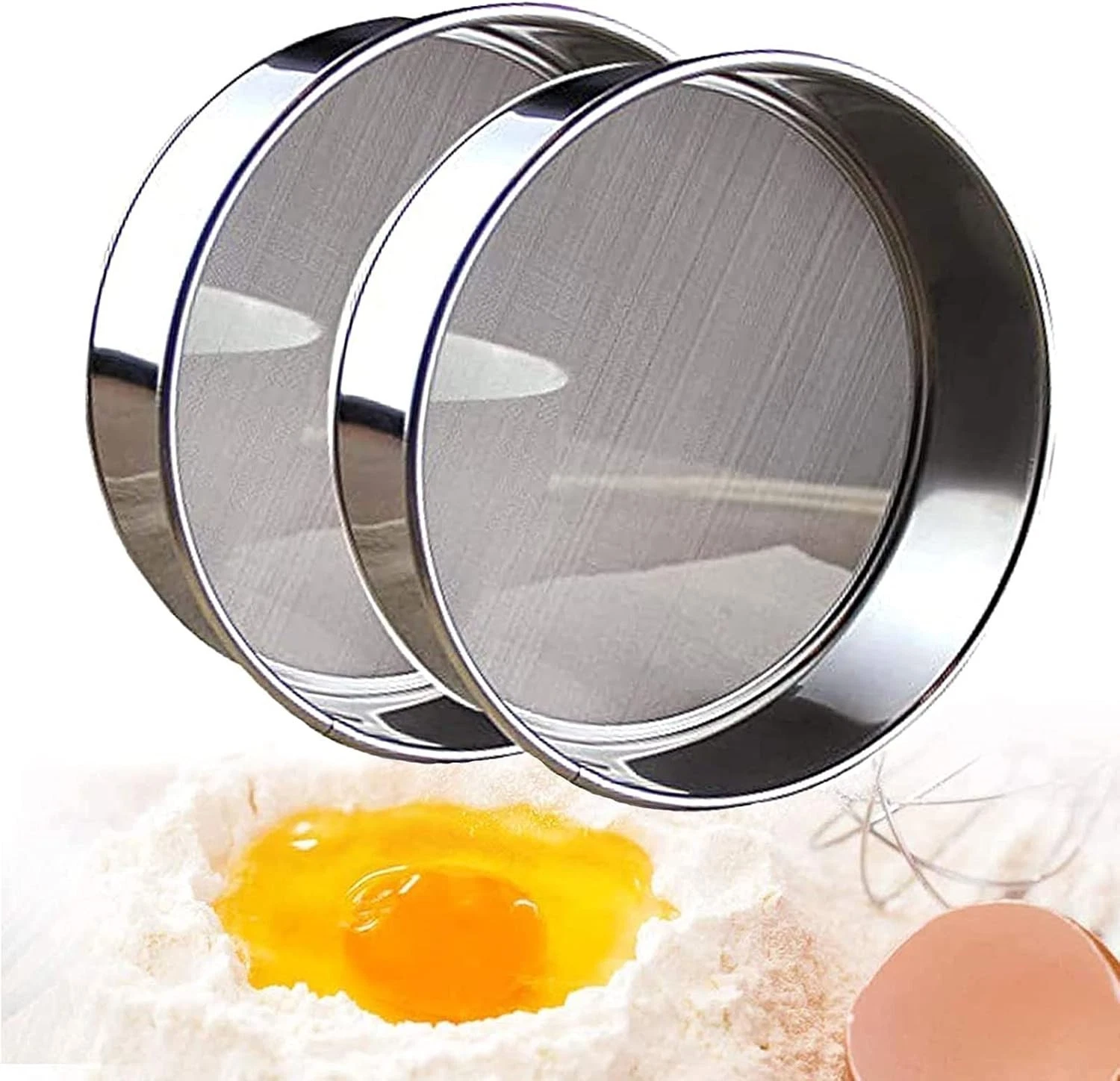 2 pack 60/40 Mesh Professional 6/8/9.5 Inch Round Flour Sifter Baking Flour