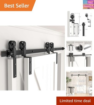 6FT Bypass Sliding Barn Door Hardware Kit, Combination Track Mode Sliding Doo...