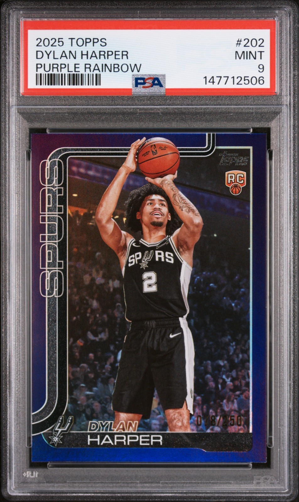 2025 Topps Dylan Harper #202 Purple Rainbow /250 RC PSA 9