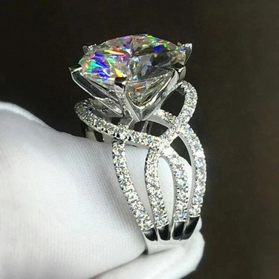 5CT Round Cut Lab Created Diamond Women's Engagement Ring 14K White Gold Plated